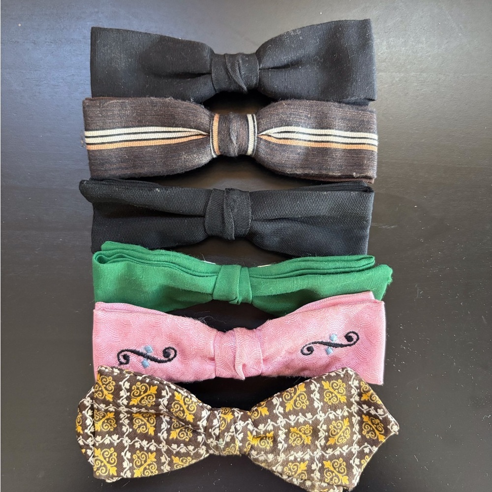 6 Vintage Bow Ties in Various Colors